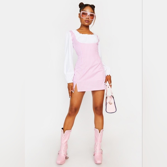 Dolls Kill Baby Pique Your Interest Mini Dress Pink Gingham Lolita Coquette S - Picture 2 of 9